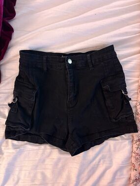 Black Cargo Style Shorts - Women's Stylish High-Rise